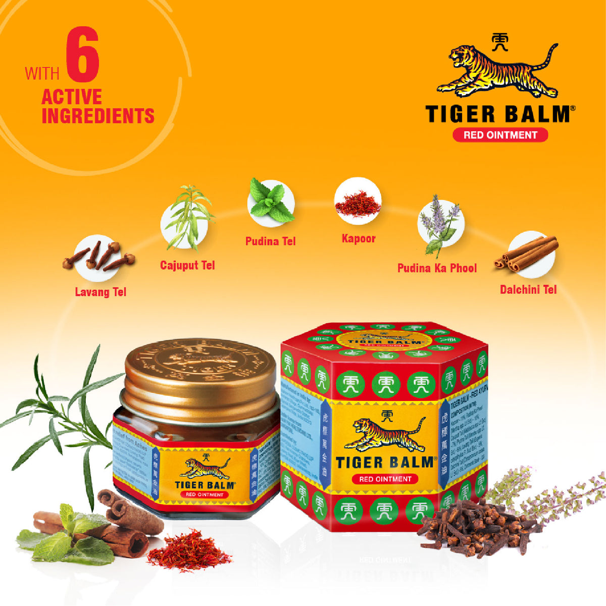 Tiger Balm Red Ointment For Effective Relief From Body Pain, Joint Pain, Knee Pain, Muscular Ache & Sprain | Ayurvedic Pain Relief Balm | 21ml | Pack of 4