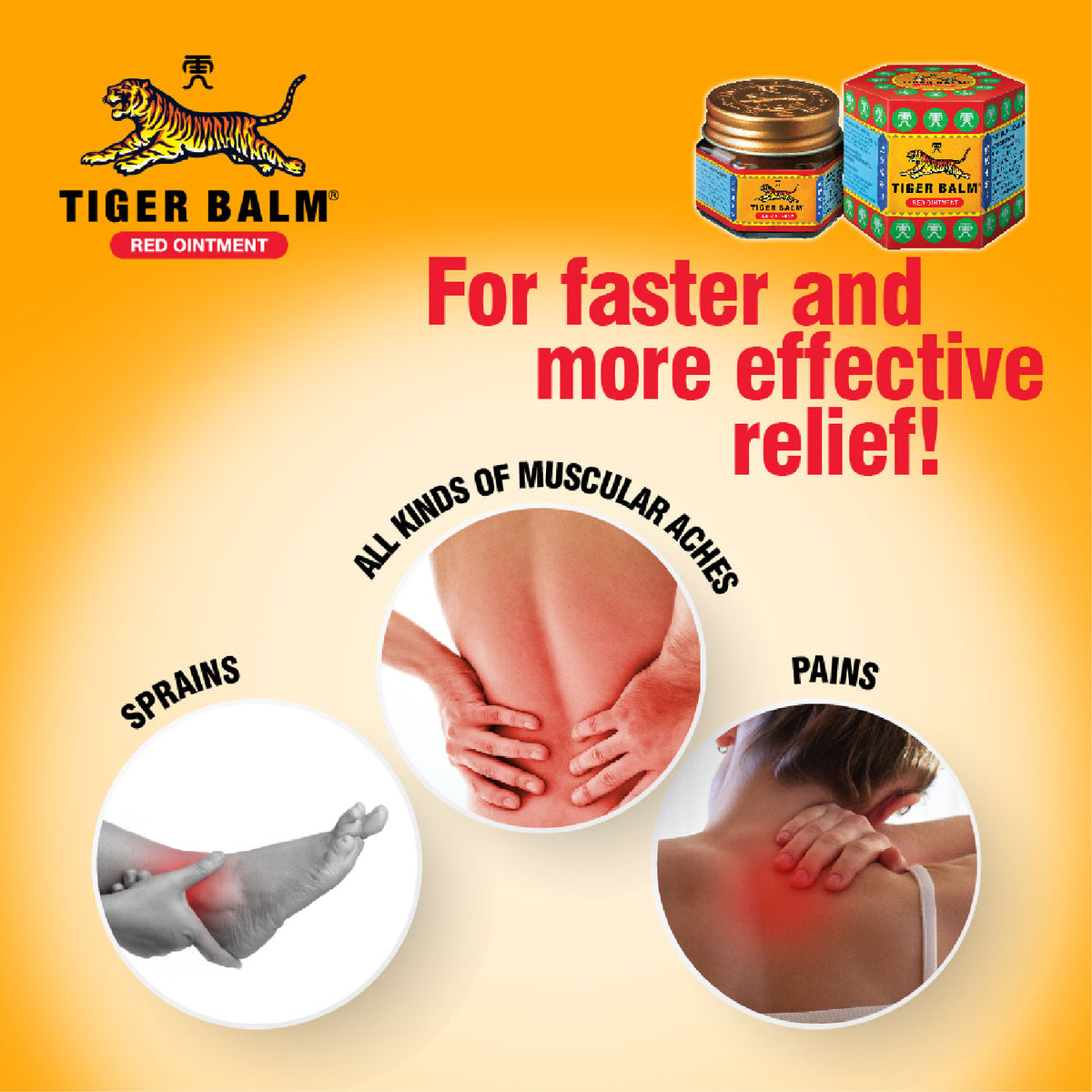 Tiger Balm Red Ointment For Effective Relief From Body Pain, Joint Pain, Knee Pain, Muscular Ache & Sprain | Ayurvedic Pain Relief Balm | 21ml | Pack of 6