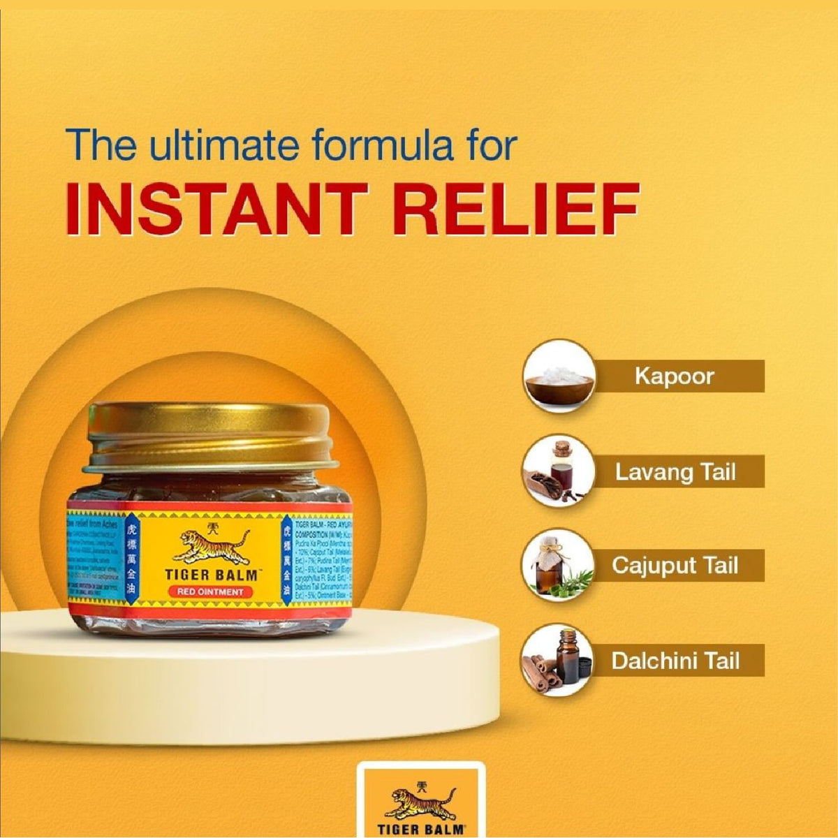 Tiger Balm Red Ointment For Effective Relief From Body Pain, Joint Pain, Knee Pain, Muscular Ache & Sprain | Ayurvedic Pain Relief Balm | 21ml | Pack of 6