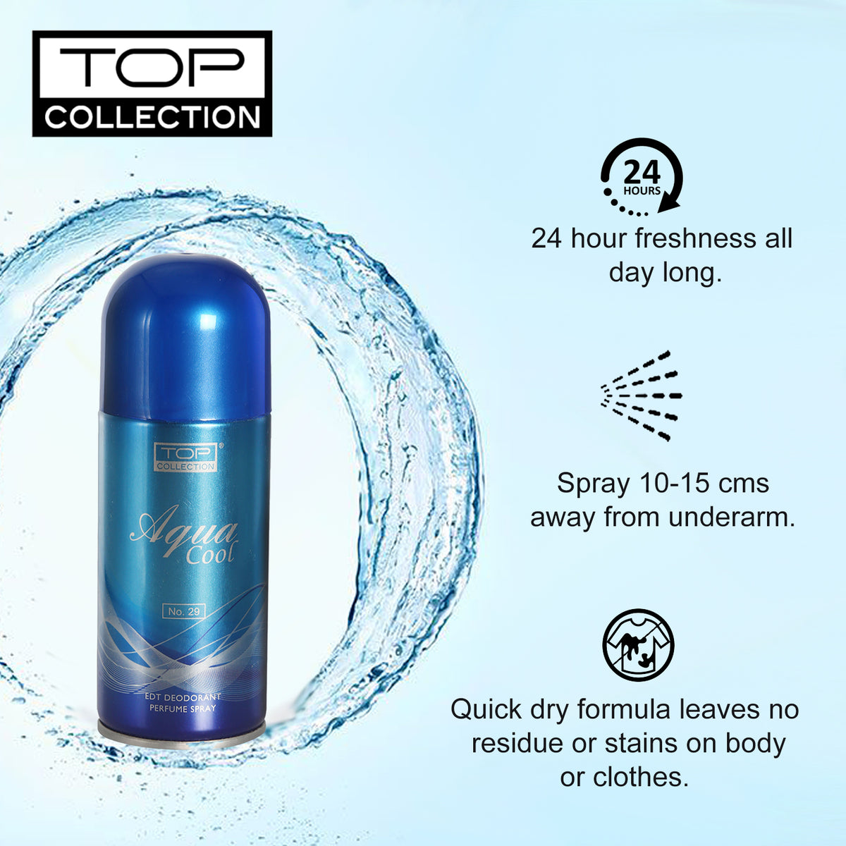Top Collection Eau De Toilette Deodrant Perfume Spray - Aqua Cool, 150ml