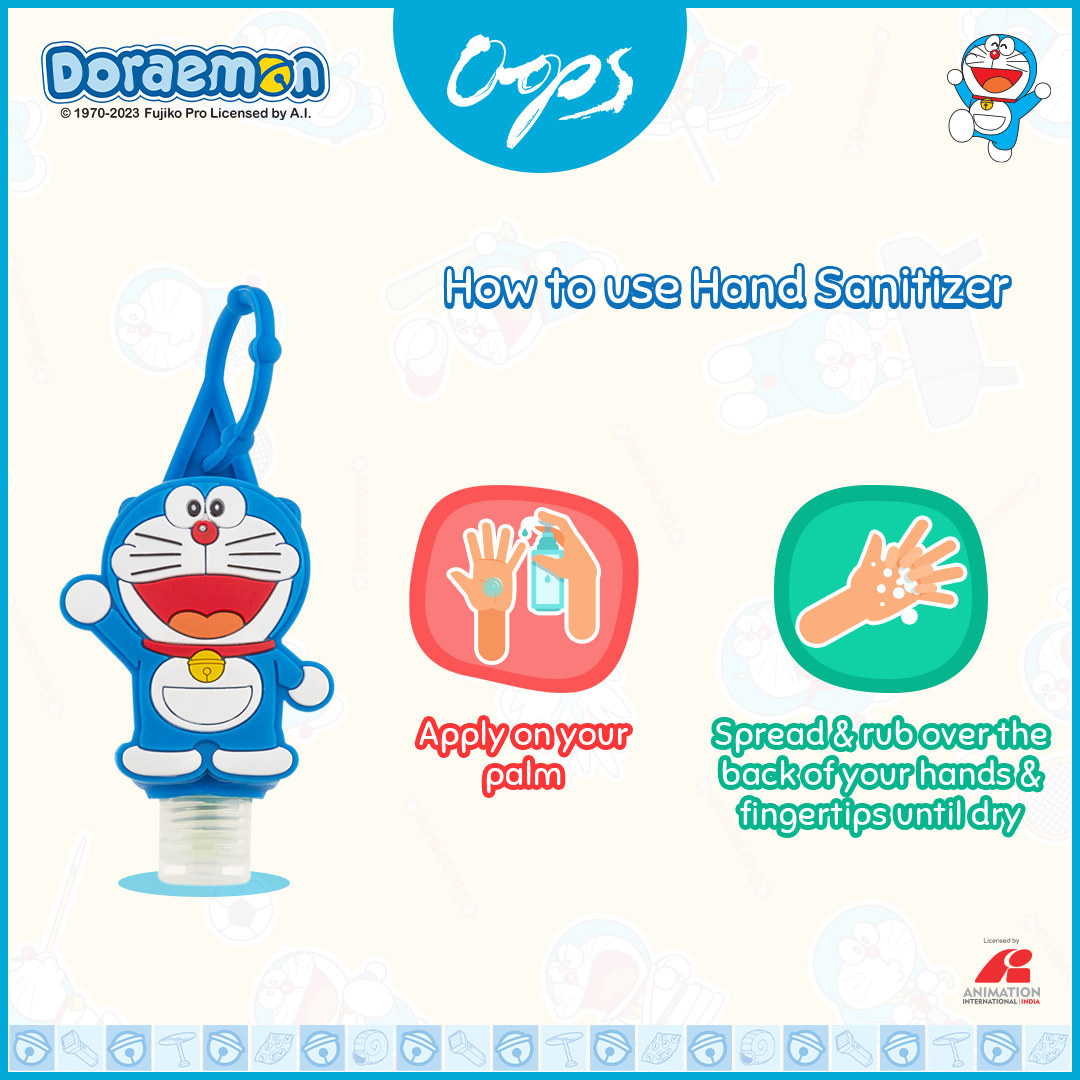 Oops Hand Sanitizer with Bagtag - Doraemon, 30ml Gardenia Cosmotrade LLP