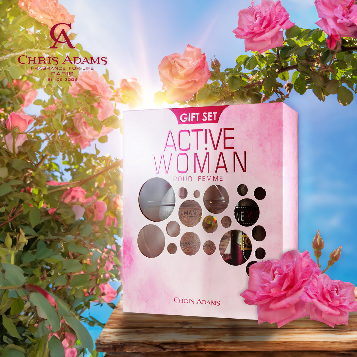 Chris Adams Gift Set - Active Woman | EDP, 80ml + Deodorant Body Spray, 200ml Gardenia Cosmotrade LLP