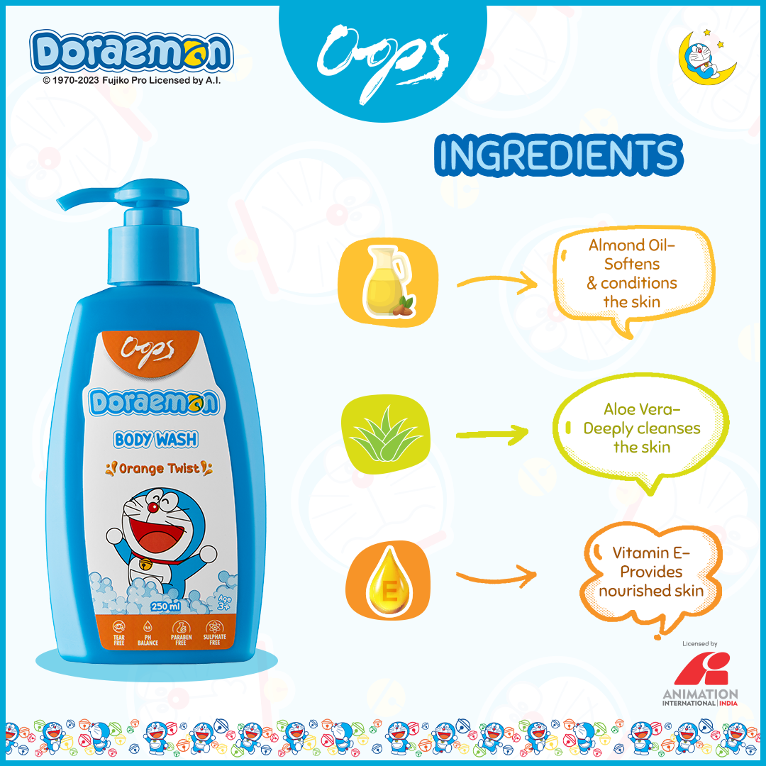 Oops Doraemon Body Wash - Orange Twist, 250ml : Buy 1 Get 1 Free! Gardenia Cosmotrade LLP