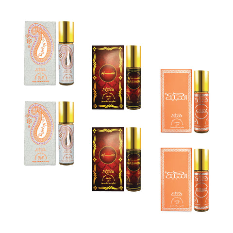 Nabeel - Premium Attar Roll-on Perfume Oil - Collection 20 - Tajebni, Nasaem, Nabeel | 100% Non Alcoholic | Gift Set - 6ml (Pack of 6) | Made in U.A.E
