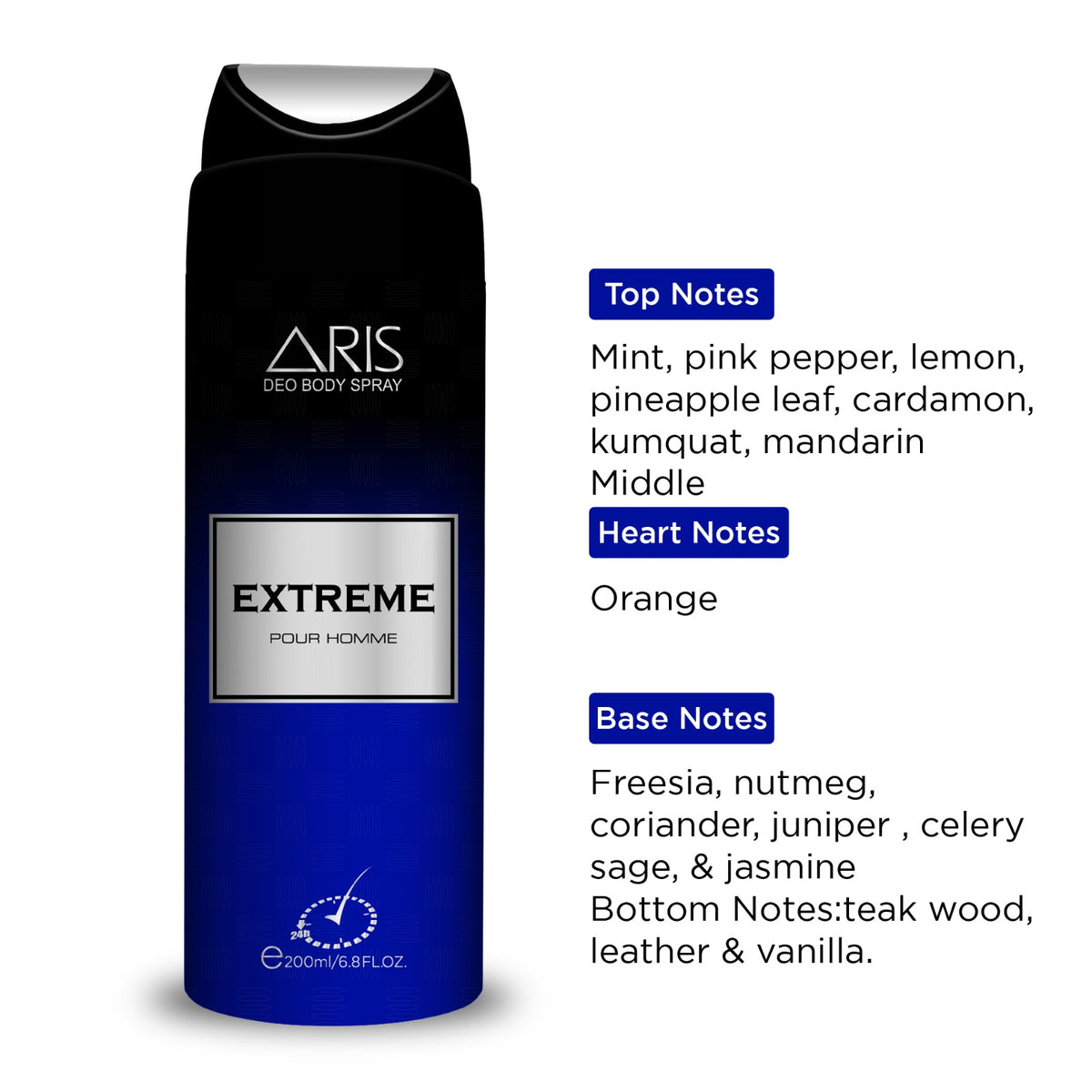 Aris Cosmetics Deodorant Body Spray - Extreme, 200ml  | USA