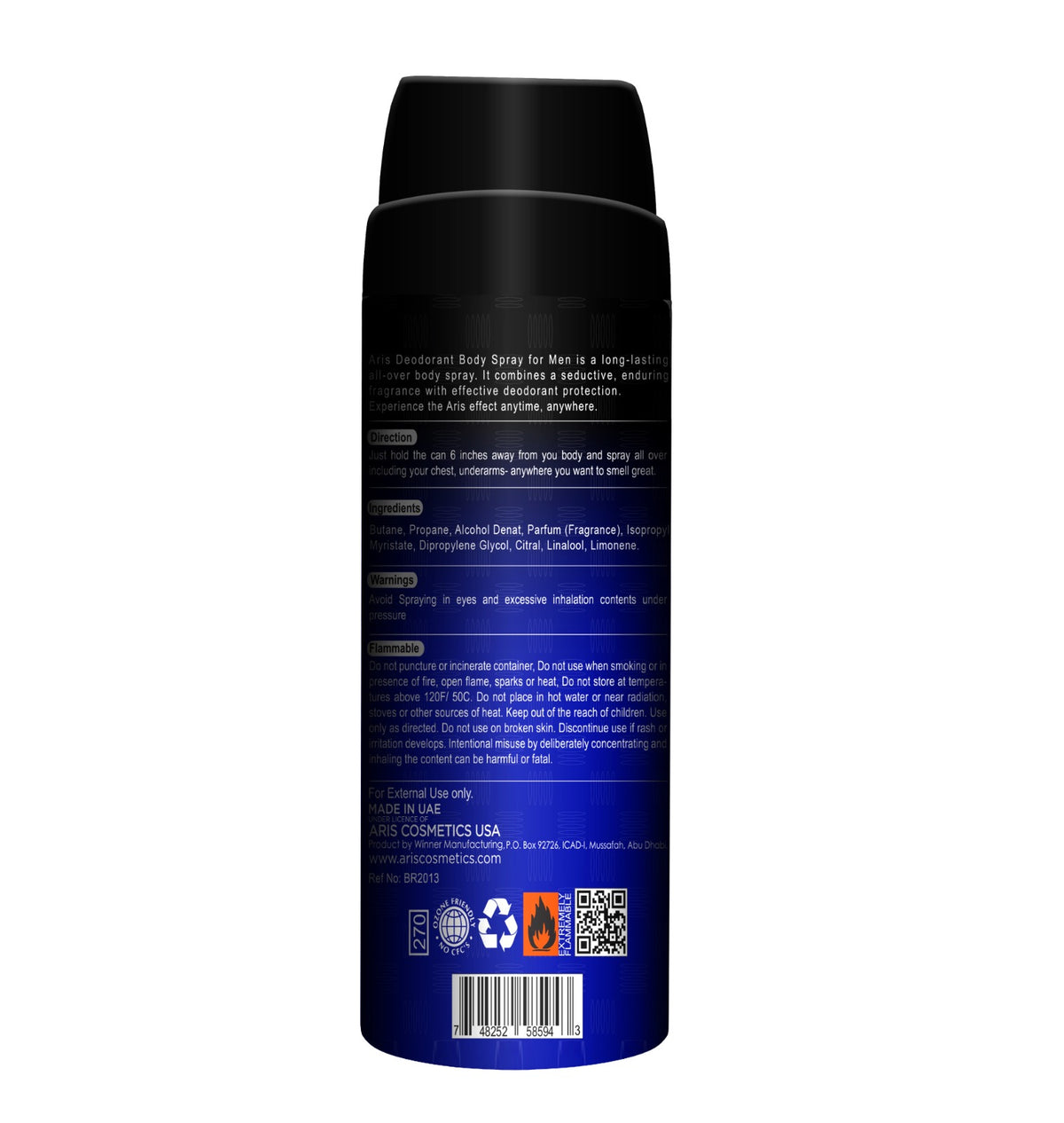 Aris Cosmetics Deodorant Body Spray - Extreme, 200ml  | USA