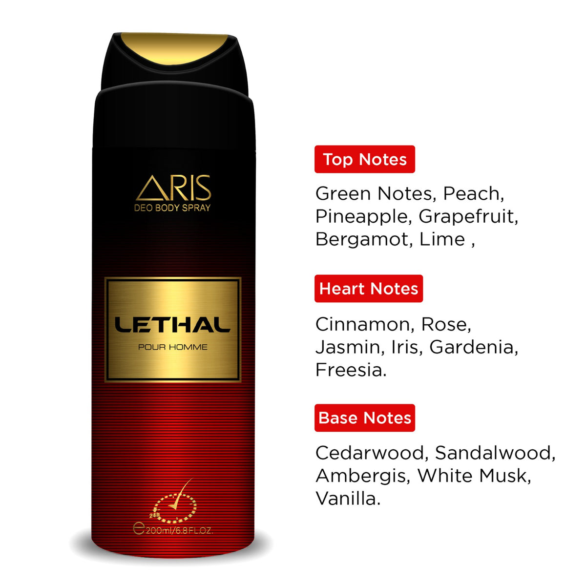 Aris Cosmetics Deodorant Body Spray - Lethal, 200ml  | USA