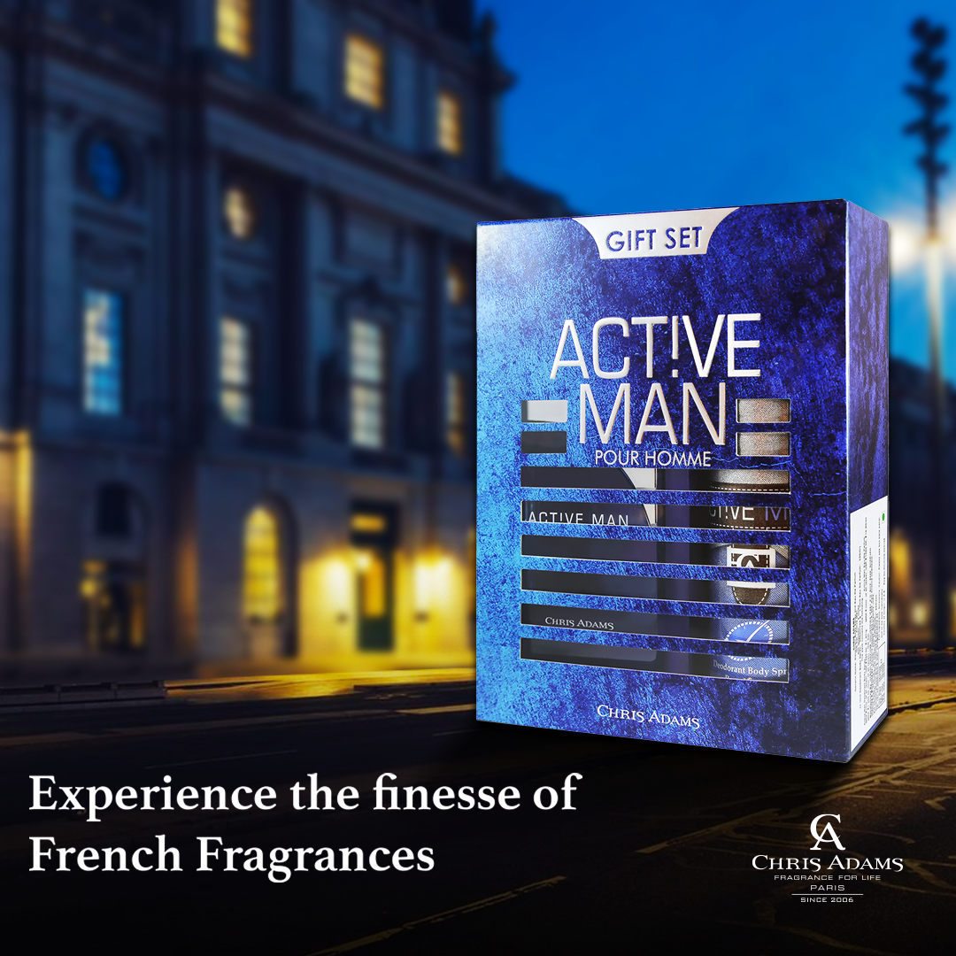 Chris Adams Gift Set - Active Man | EDP, 100ml + Deodorant Body Spray, 200ml Gardenia Cosmotrade LLP