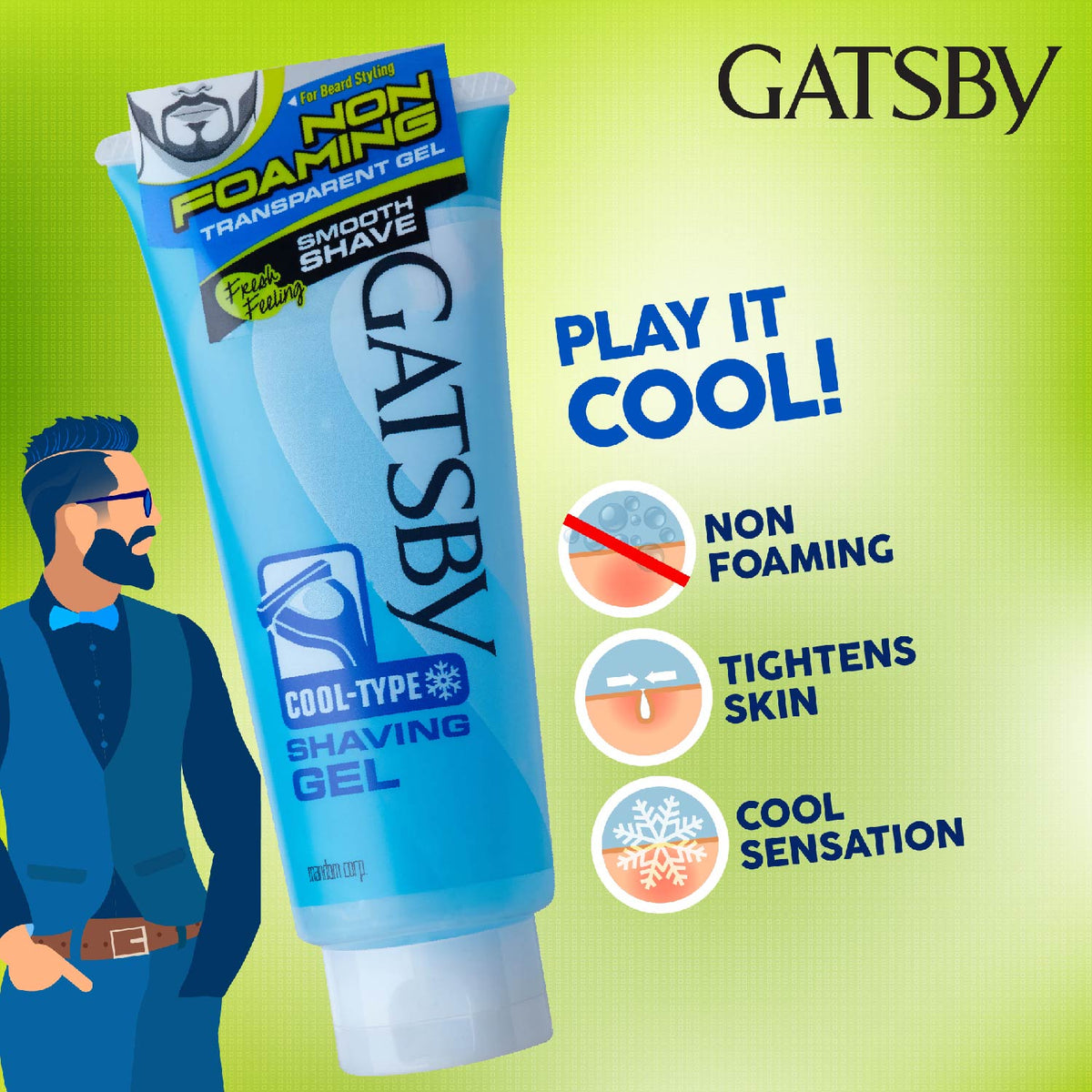 Gatsby Shaving Gel - Cool Type, 205g Gardenia Cosmotrade LLP