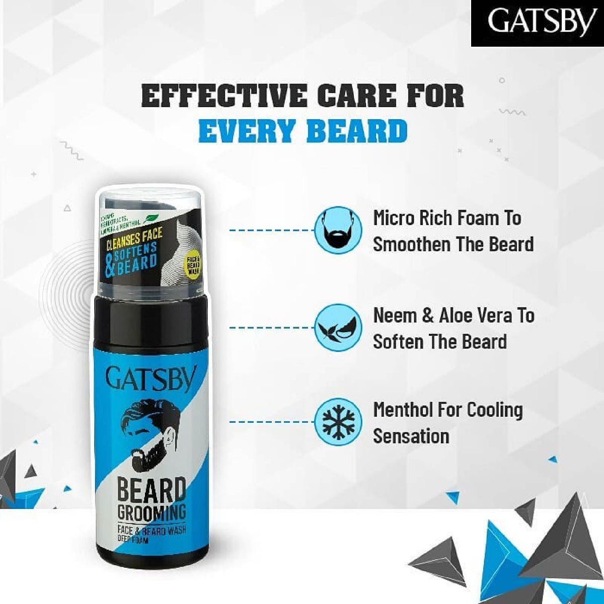 Gatsby Face & Beard Wash - Deep Foam, 110ml Gardenia Cosmotrade LLP