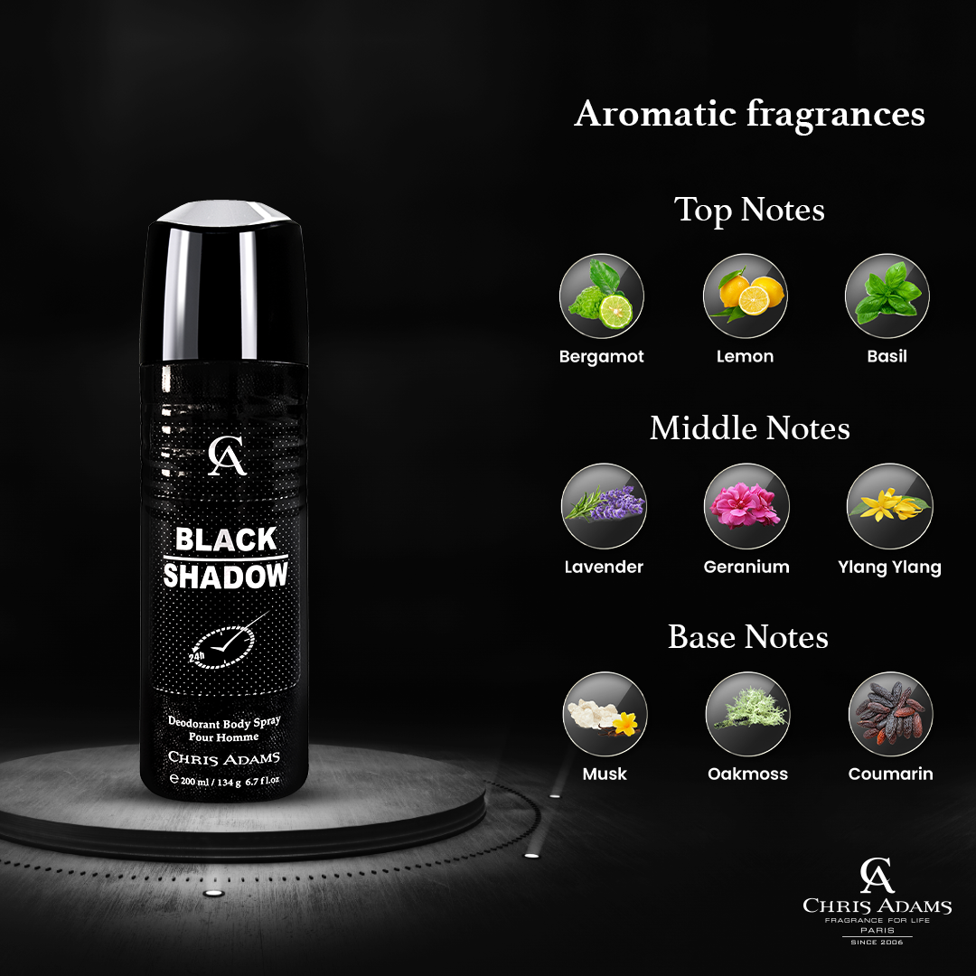 Chris Adams Deodorant Perfume Spray - Black Shadow, 200ml Gardenia Cosmotrade LLP
