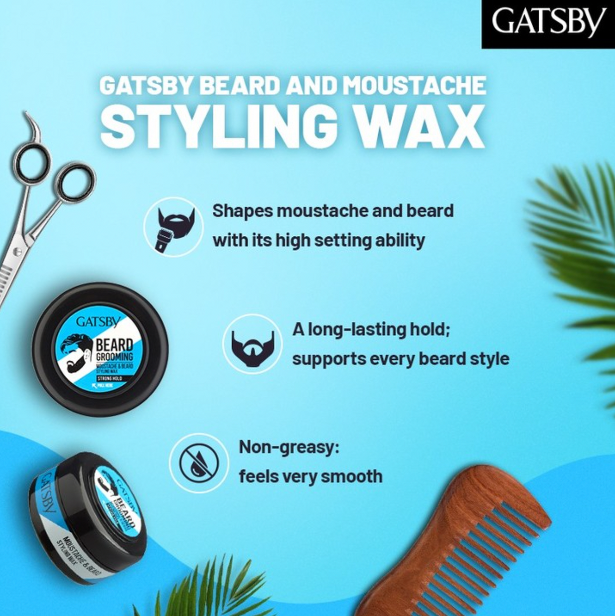 Gatsby Moustache & Beard Styling Wax - Strong Hold, 25g Gardenia Cosmotrade LLP