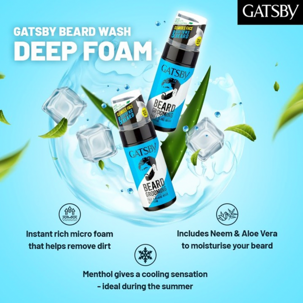 Gatsby Face & Beard Wash - Deep Foam, 110ml Gardenia Cosmotrade LLP